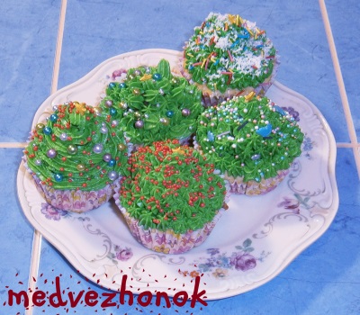 Новогодние капкейки Ёлочки. Christmas Tree Cupcakes